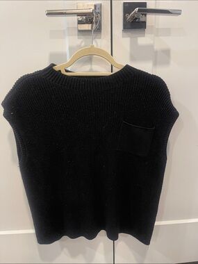 Sleeveless Black Knit Crewneck Sweater Vest